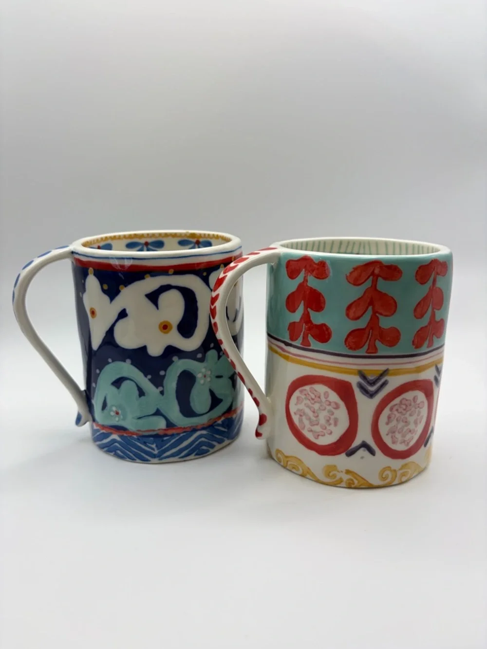 Anthropologie Hand Painted Isla Ceramic Mugs Set of 2 Boho Whimsigoth Eclectic